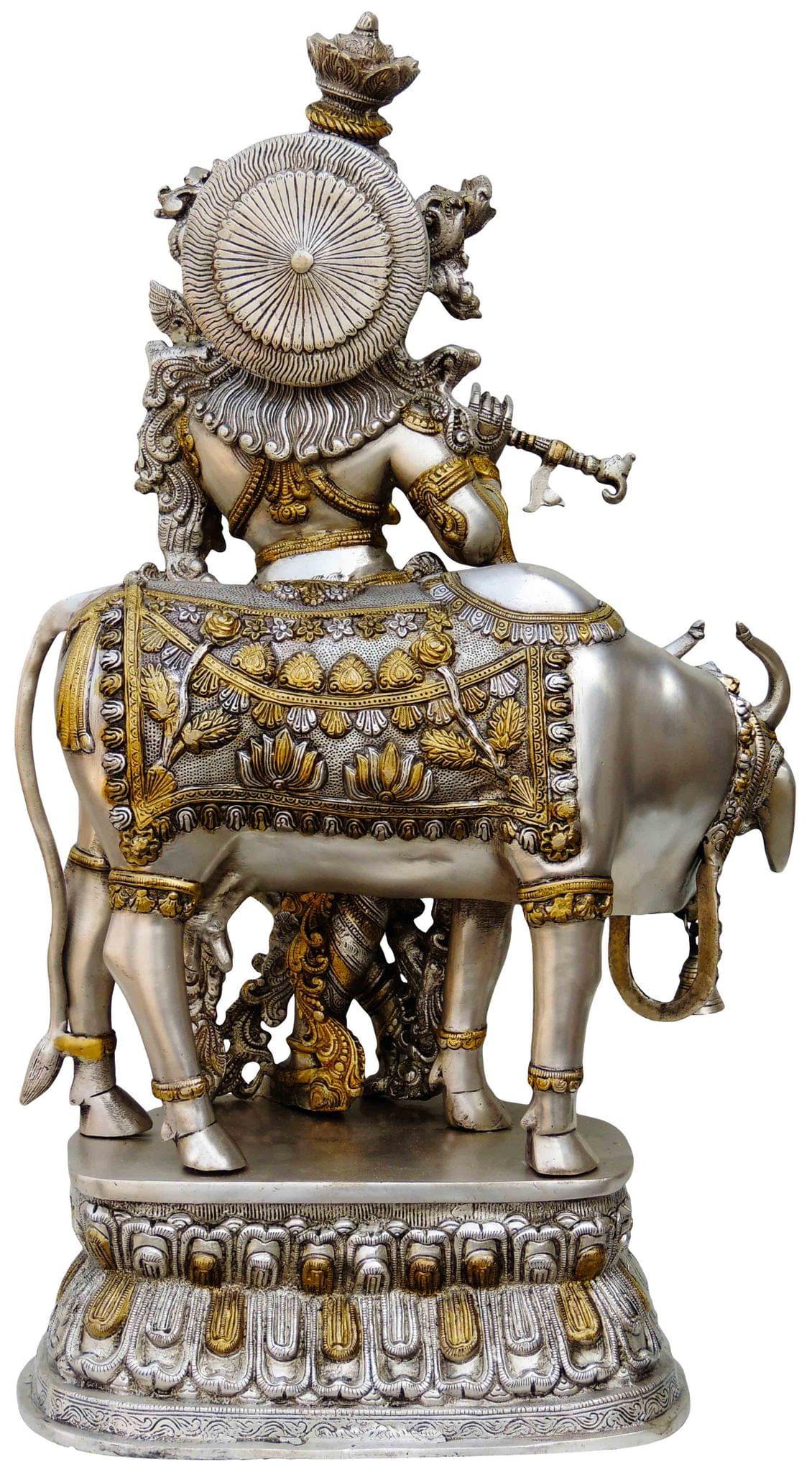 Brass Krishna with Cow Idol-17*10*28 (BS671 B)