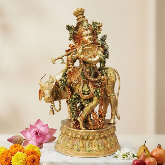 Brass Krishna with Cow Big Idol-17*10*28 (BS690 A)