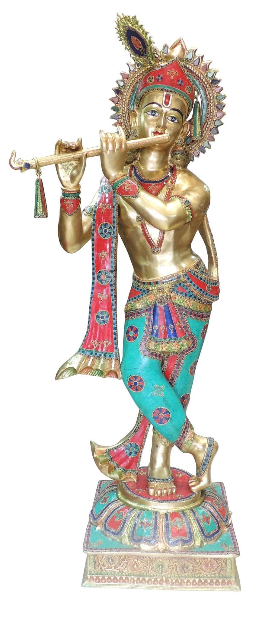 Brass Showpiece Krishna God Idol Statue - 25*24*78 Inch (BS691 A)