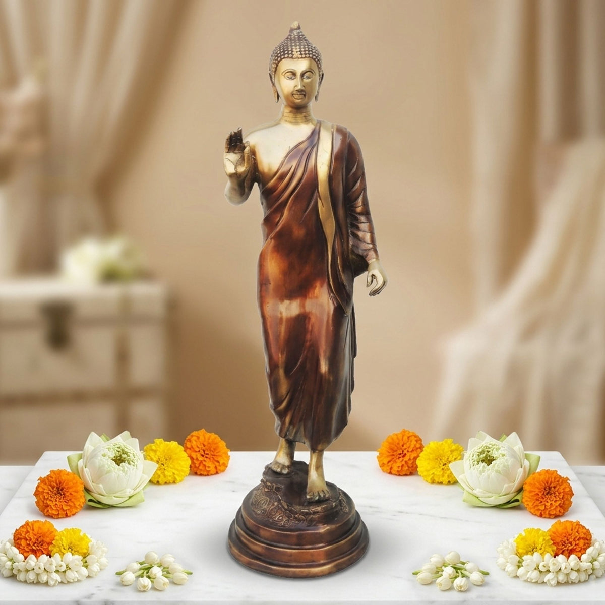 Brass Showpiece Standing Budha Statue - 8*7.4*25.8 Inch (BS695 A)