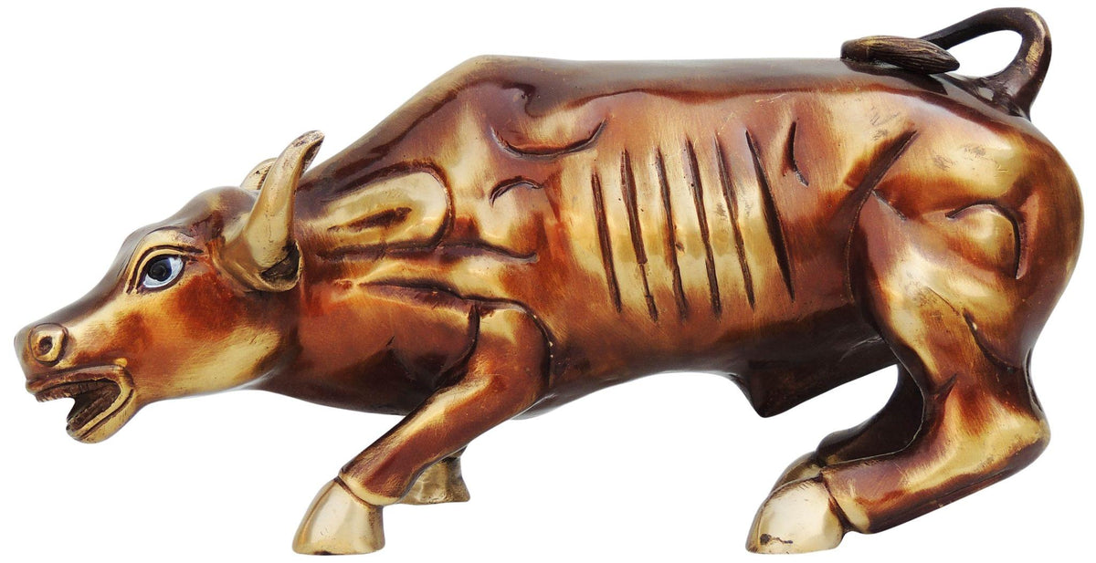Brass Showpiece Bull Statue Medium With Antique Finish- 15*6.5*8 Inch (BS728 B)