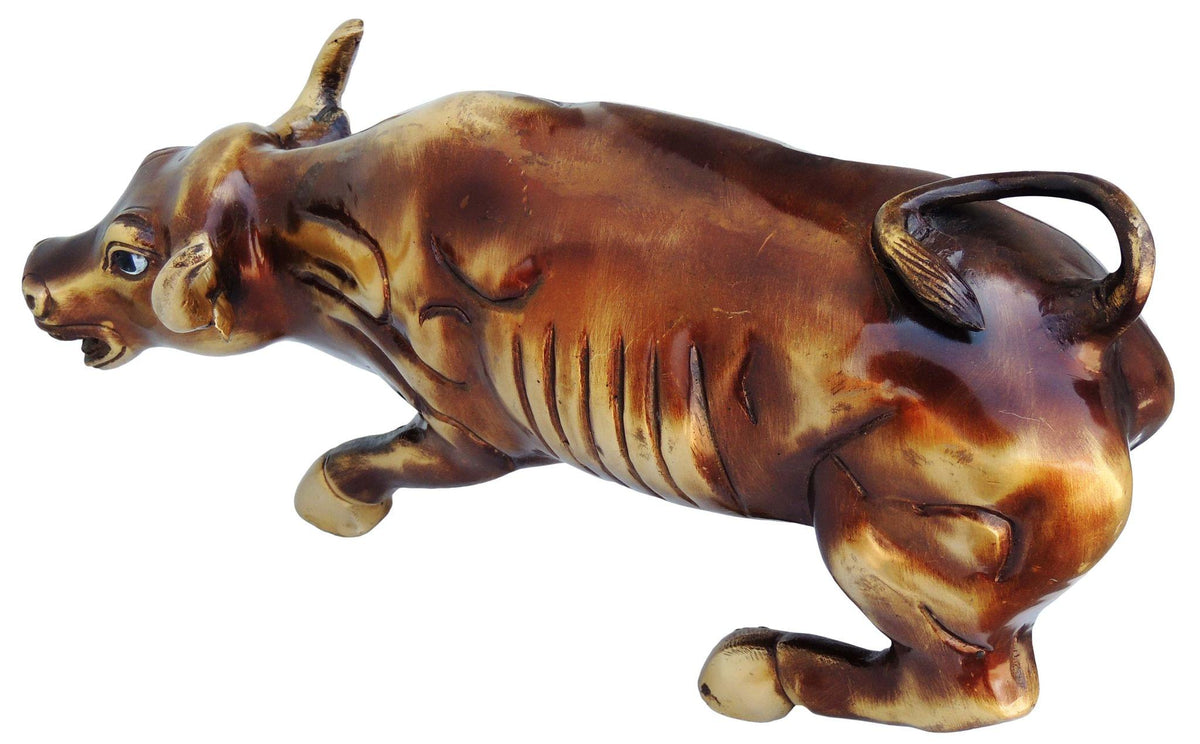 Brass Showpiece Bull Statue Medium With Antique Finish- 15*6.5*8 Inch (BS728 B)