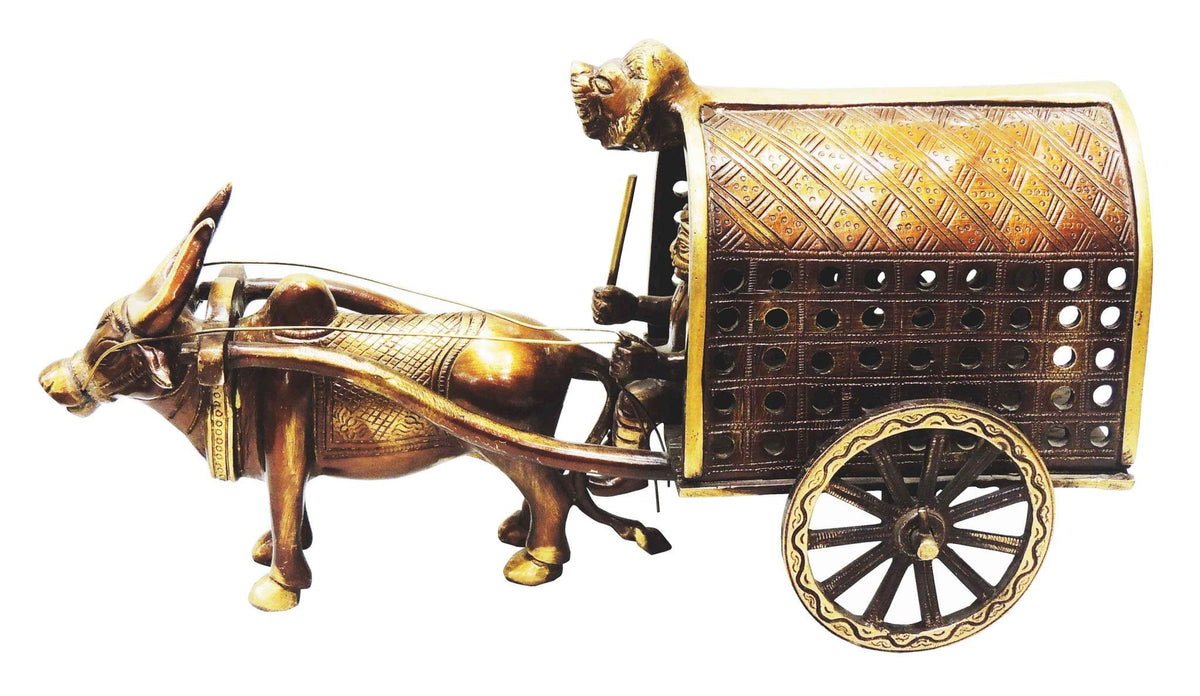 Brass Showpiece Bull Cart Statue - 13.5*6*7 Inch (BS766 A)