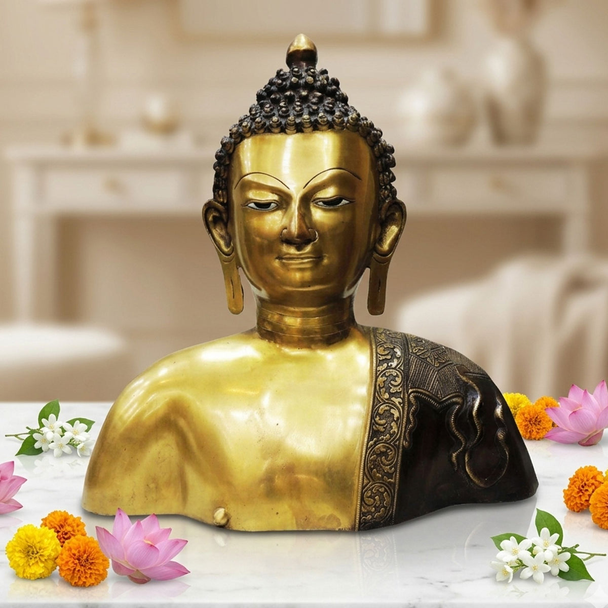 Brass Showpiece Buddha Head Statue - 16.2*6.5*17 Inch (BS789 D)