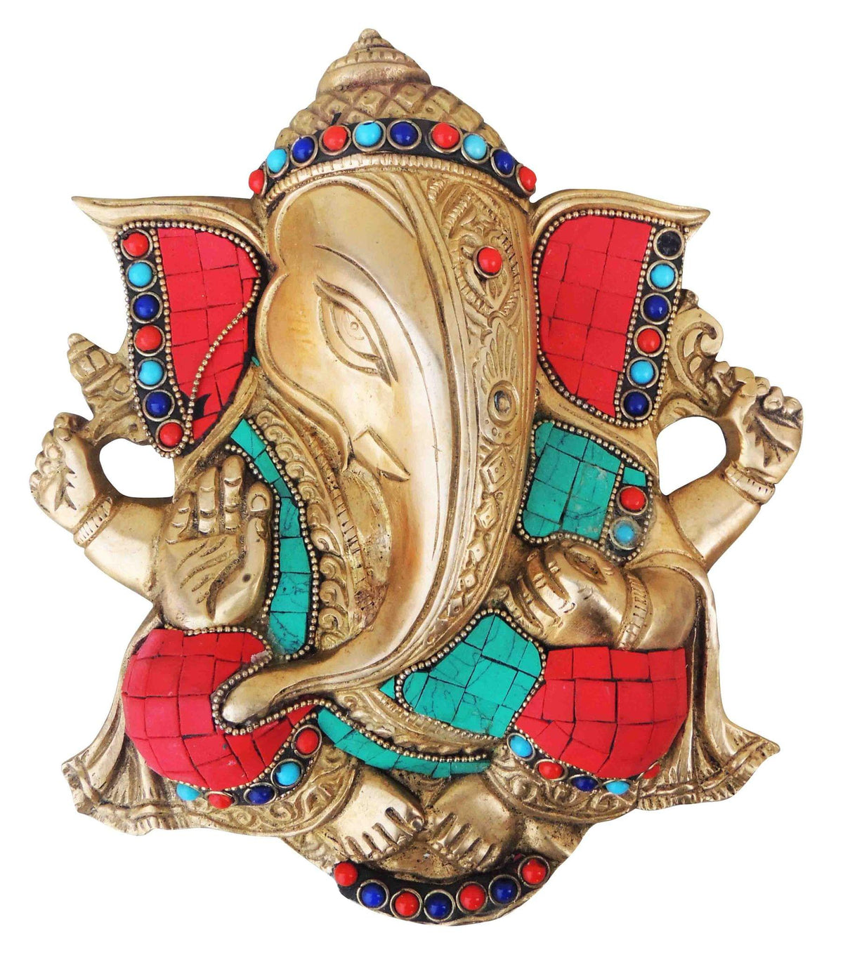 Brass Wall Hanging Showpiece Ganesh With Stone Finish - 8.8 Inch (BS794 B)