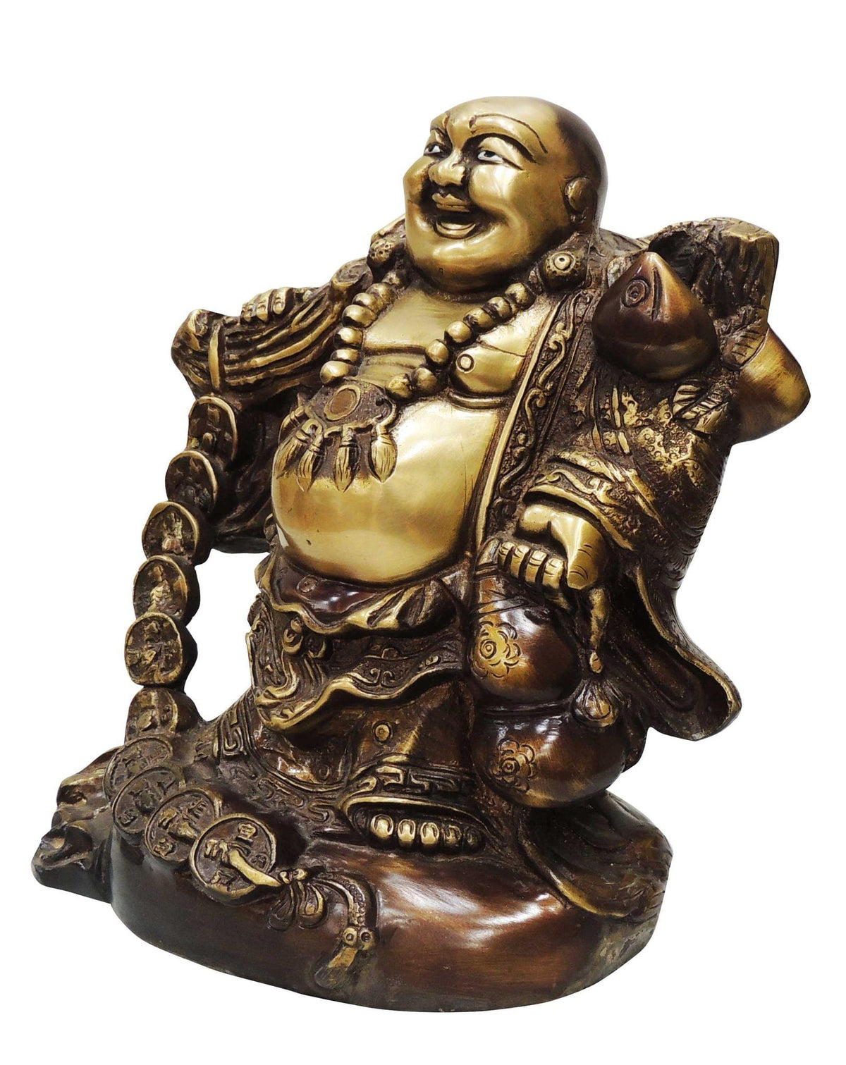 Brass Showpiece Laughing Budha Antique Statue - 10*7.5*10.5 Inch (BS795 A)