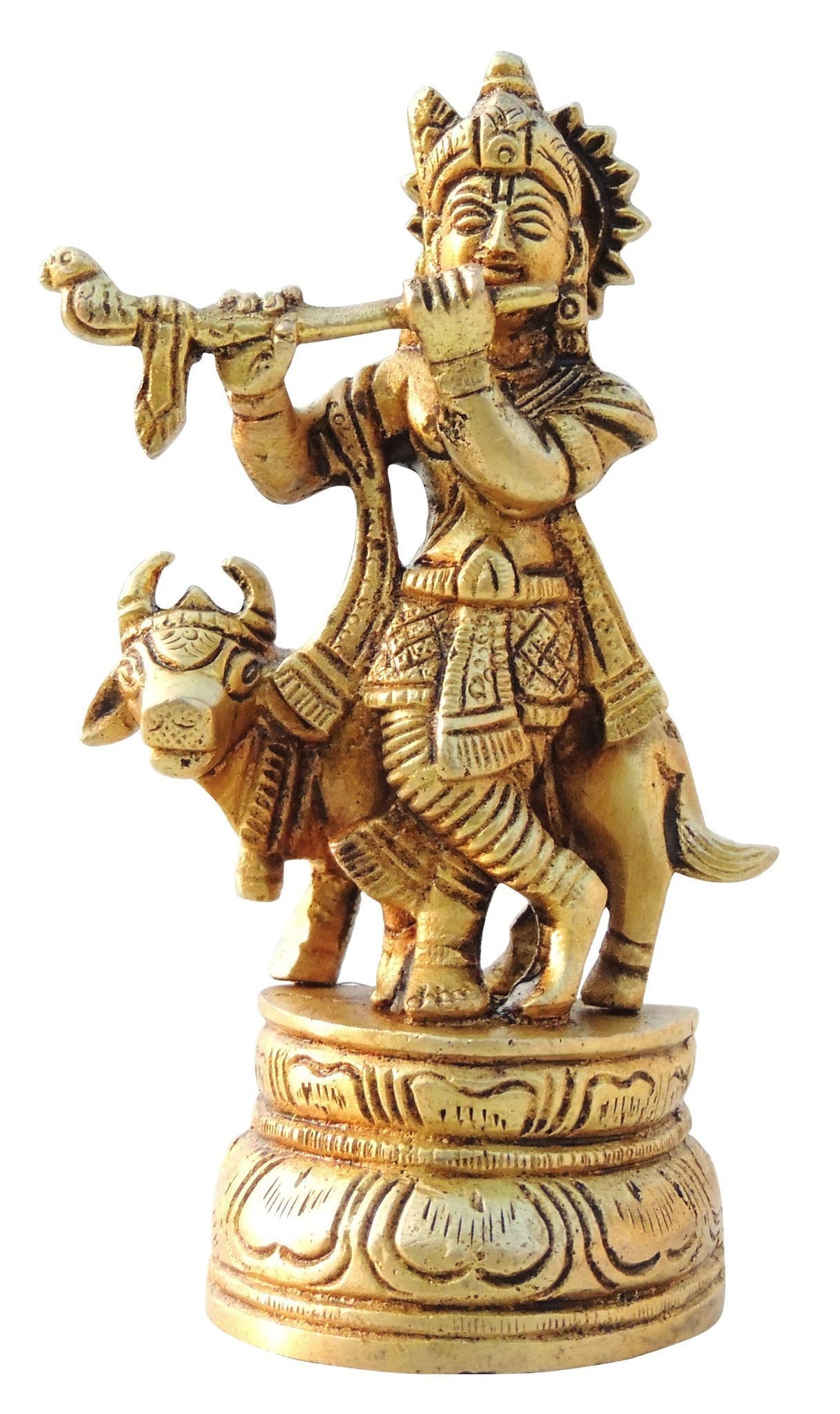 Brass Showpiece Cow Krishna Small God Idol Statue - 2.5*1.5*4.5 Inch (BS802 C)
