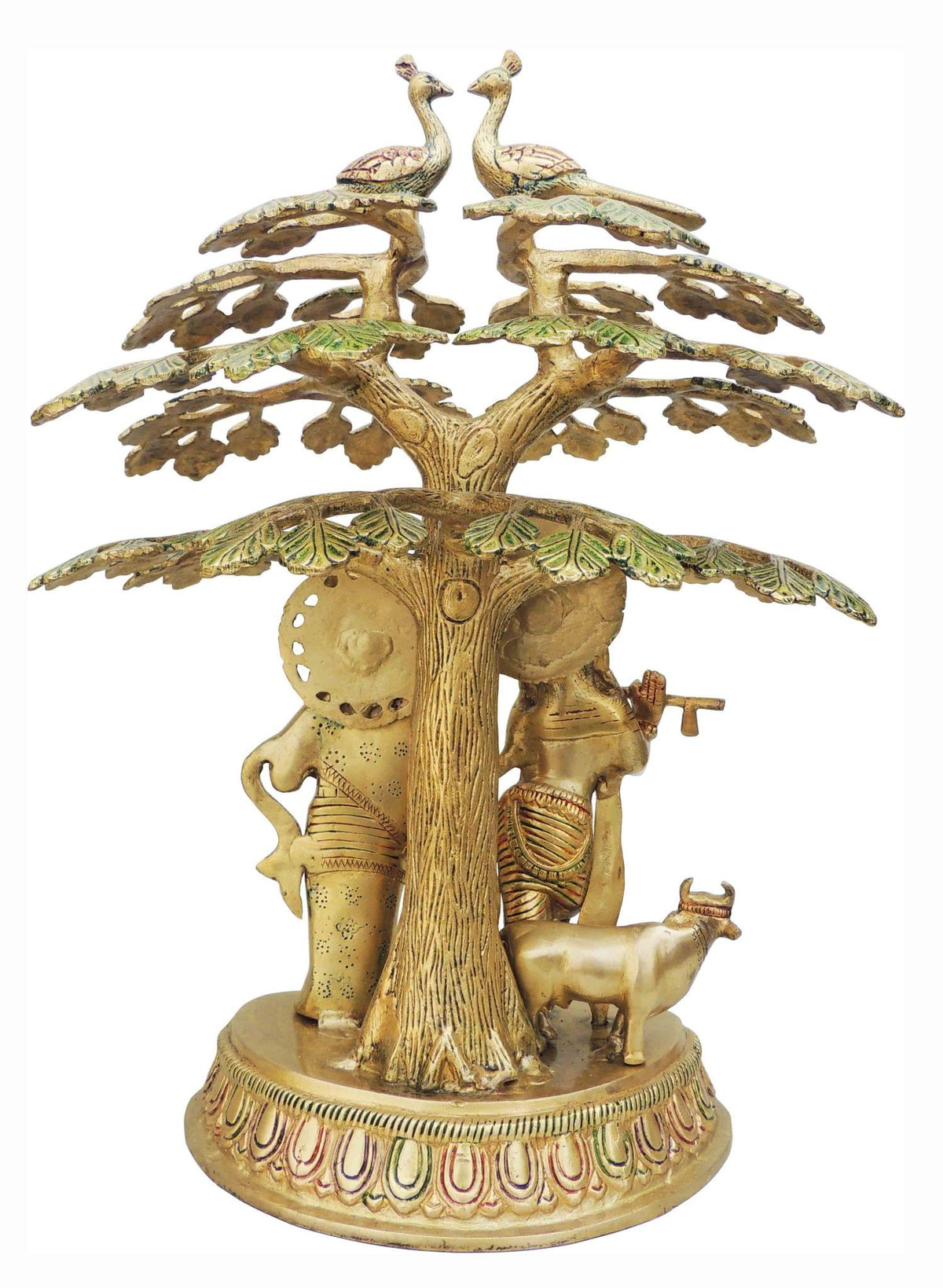 Brass Showpiece Tree radha krishna with cow God Idol Statue  - 11.5*8.5*16.4 inch (BS828 B)