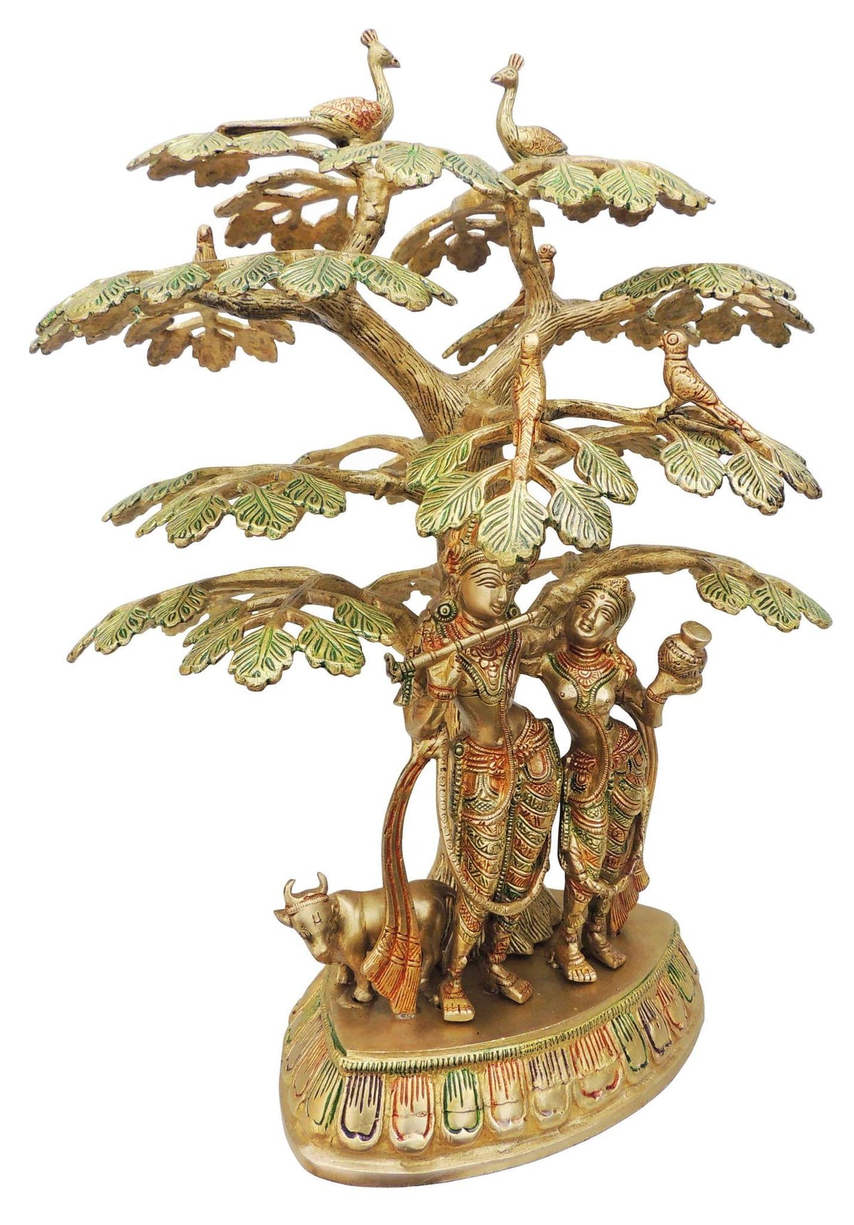 Brass Showpiece Tree Radha krishna with cow God Idol Statue  - 15.5*12.5*19.4 inch (BS828 C)
