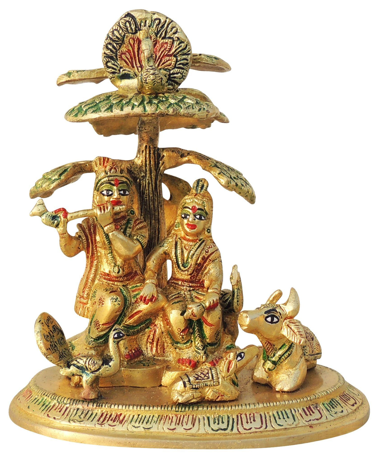 Brass Showpiece Tree Radha krishna with cow God Idol Statue  - 6.5*4.5*7.5 inch (BS828 M)