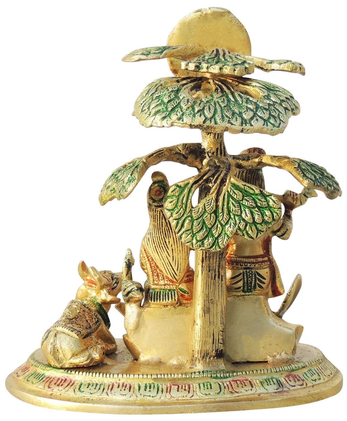Brass Showpiece Tree Radha krishna with cow God Idol Statue  - 6.5*4.5*7.5 inch (BS828 M)
