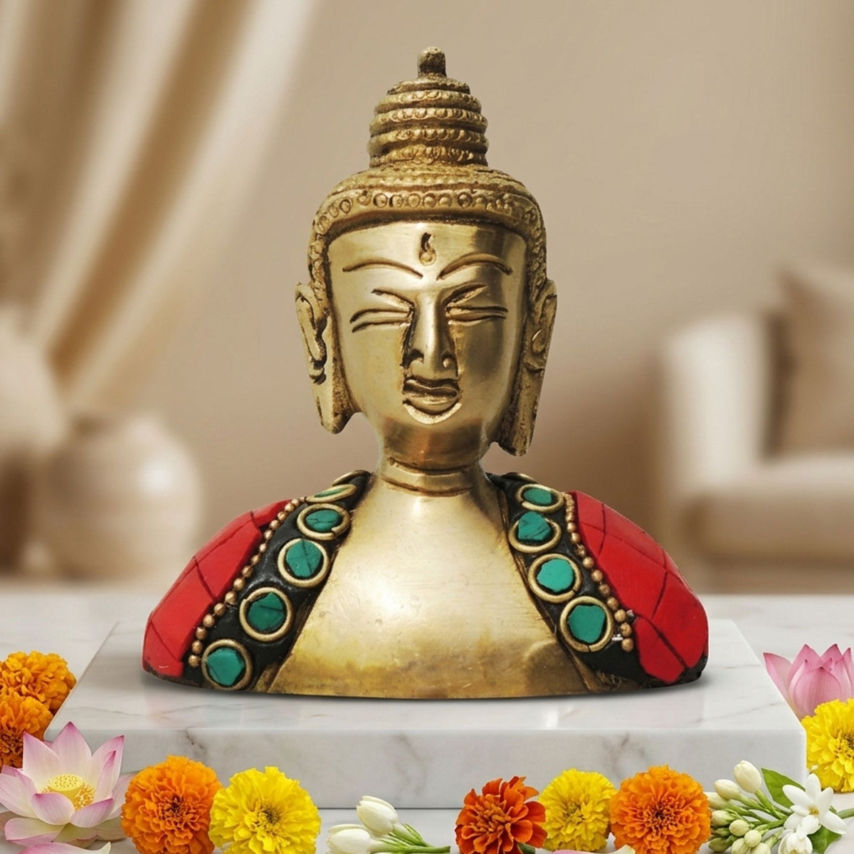 Brass Showpiece Buddha face Statue  - 3*1*3.5 inch (BS840 B)