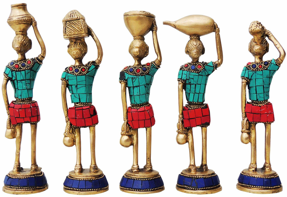Brass Showpiece Rajasthani Musical Statue Set of 5 Pcs. - 2*2*8 Inch (BS841 A)