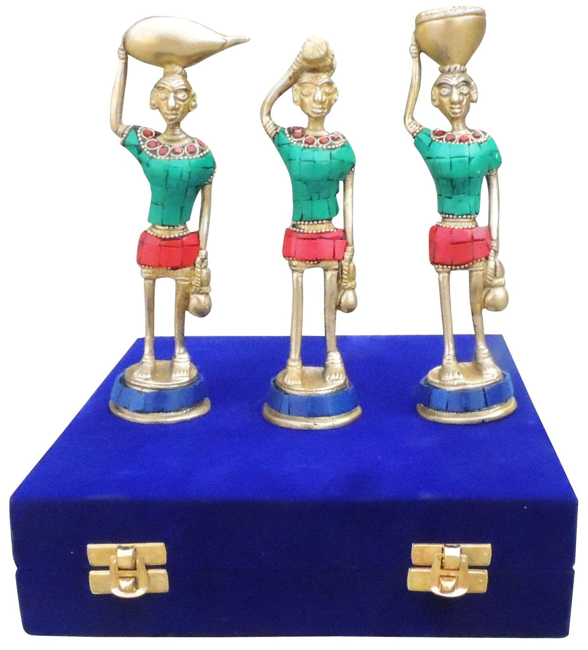 Brass Showpiece Rajasthani Musical Statue Set of 3 Pcs. With Velvet Box (BS841 B)