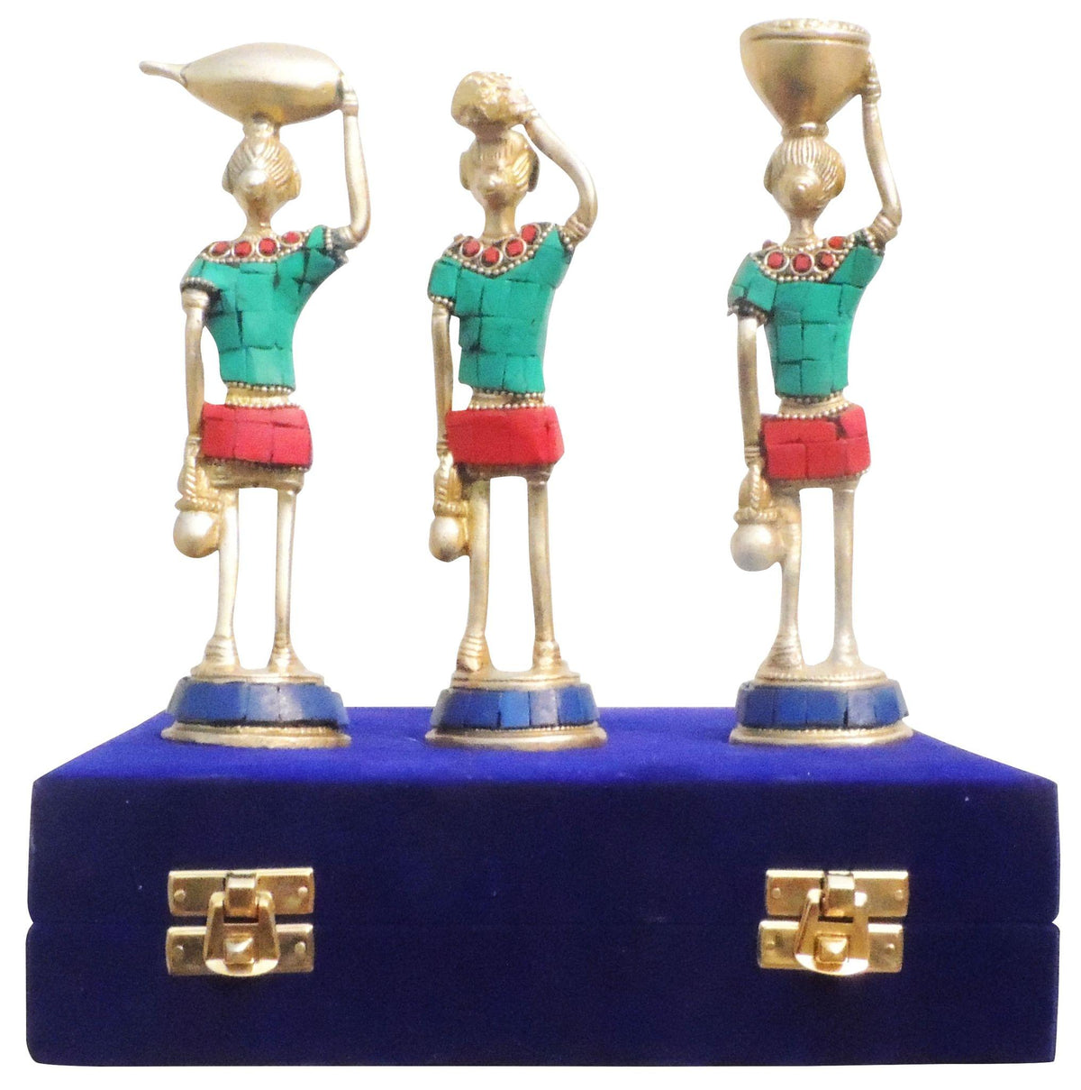 Brass Showpiece Rajasthani Musical Statue Set of 3 Pcs. With Velvet Box (BS841 B)