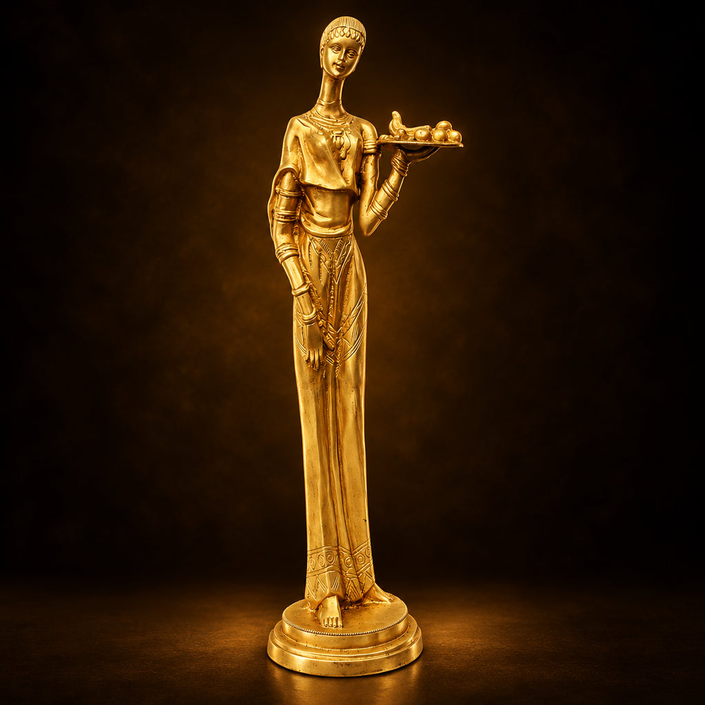 Brass Showpiece Lady With Fruits Statue - 5*4.5*19 Inch (BS854 C)