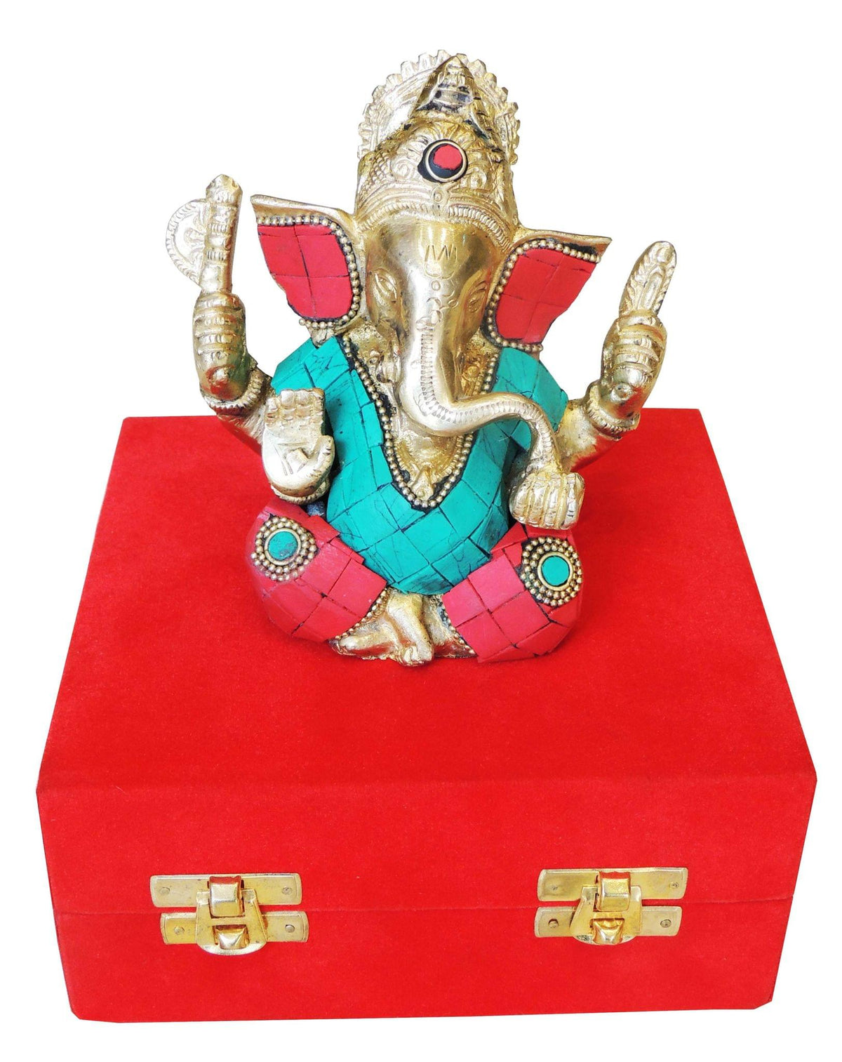 Brass Showpiece Ganesh Ji Stone Statue With Valvet Box - 4.5*2.5*4.5 Inch (BS887 A)