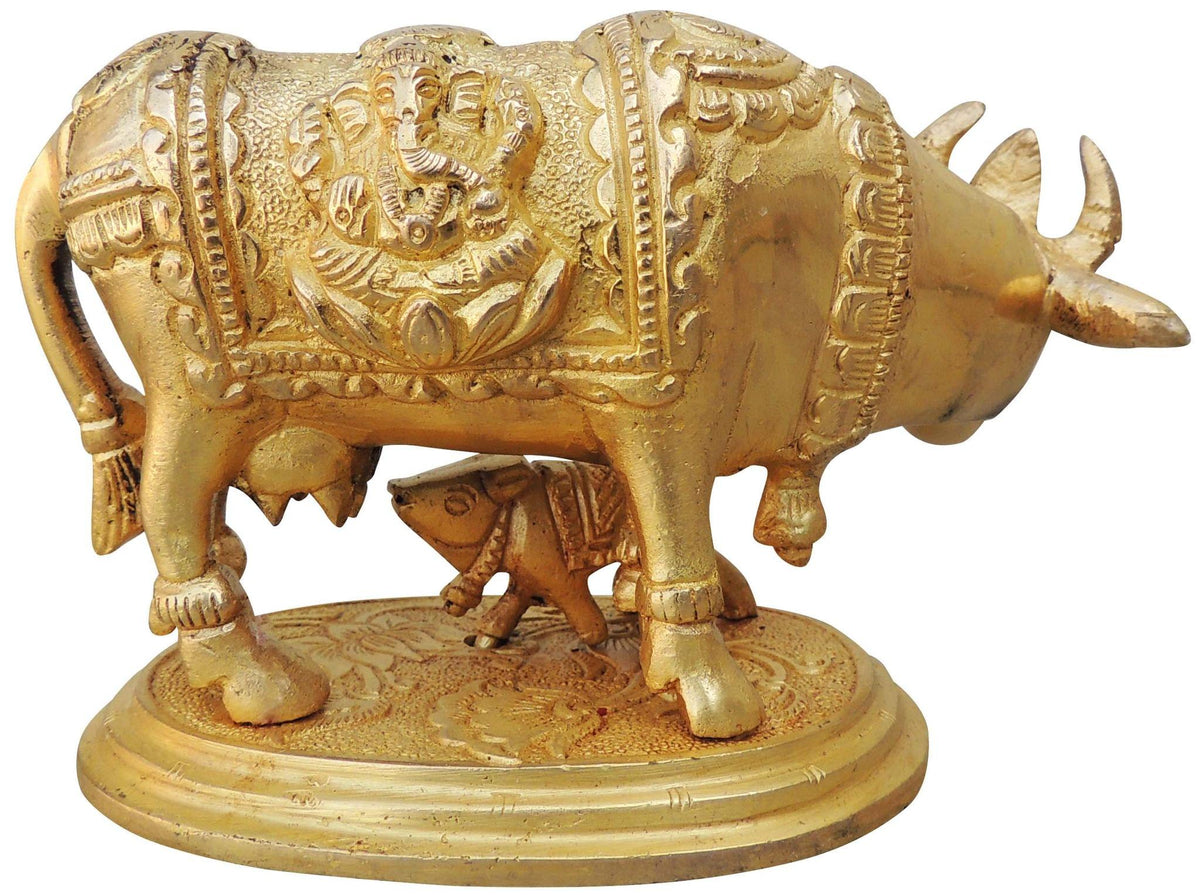 Brass Showpiece Cow with Base Statue - 5*2.8*3 inch (BS889 A)