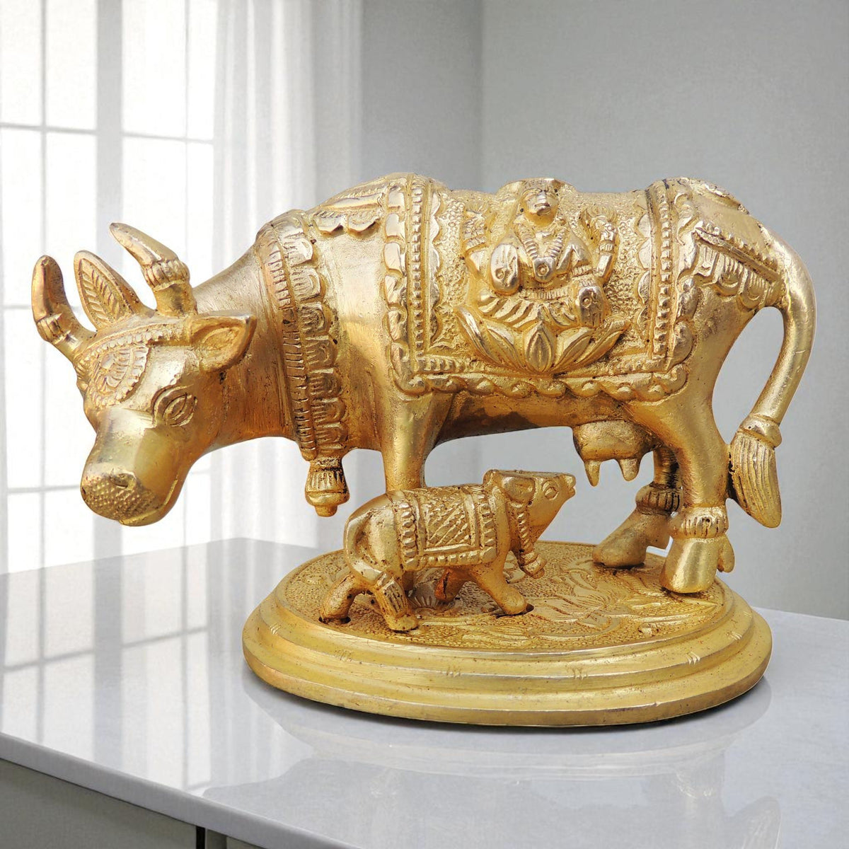 Brass Showpiece Cow with Base Statue - 5*2.8*3 inch (BS889 A)
