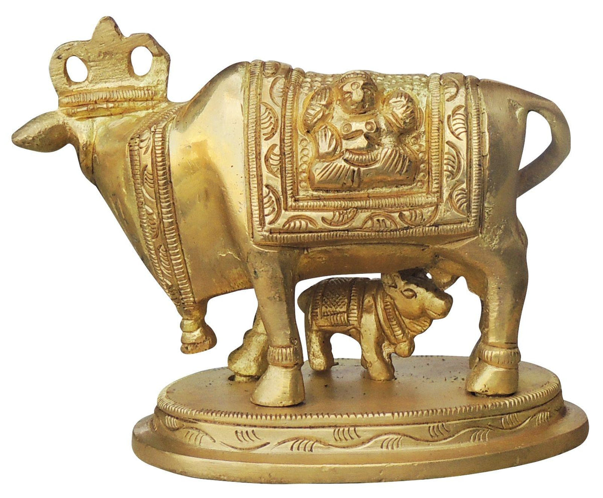 Brass Showpiece Cow With Calf Statue - 4*3*3 inch (BS889 X)