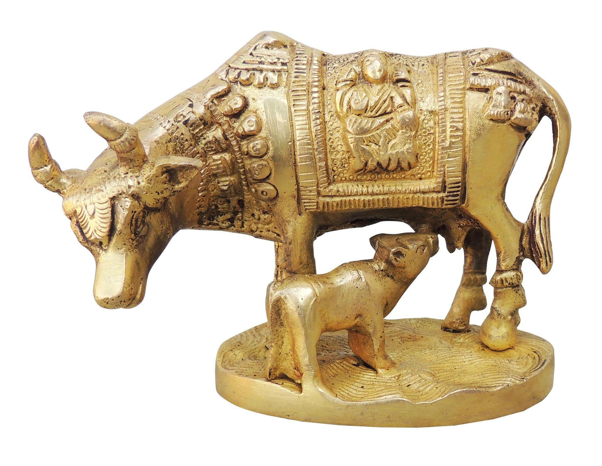 Brass Showpiece Cow with Base Statue - 5*2.5*3.6 inch (BS890 A)