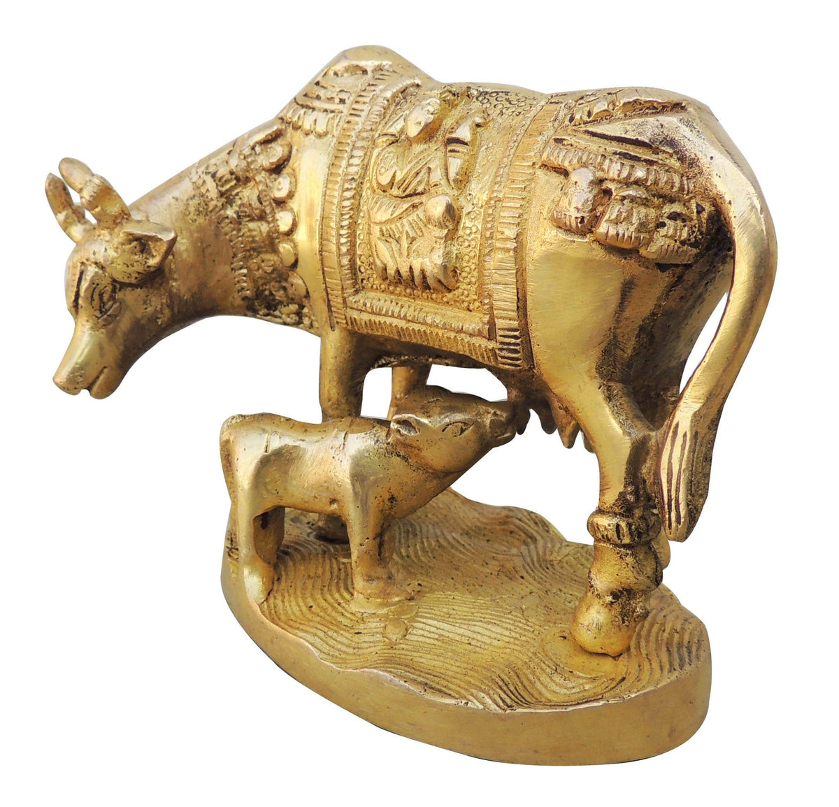 Brass Showpiece Cow with Base Statue - 5*2.5*3.6 inch (BS890 A)