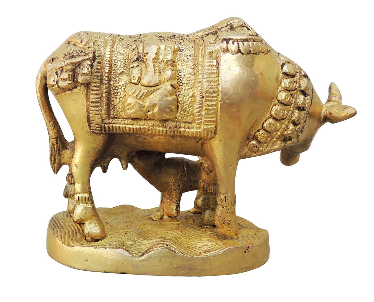 Brass Showpiece Cow with Base Statue - 5*2.5*3.6 inch (BS890 A)