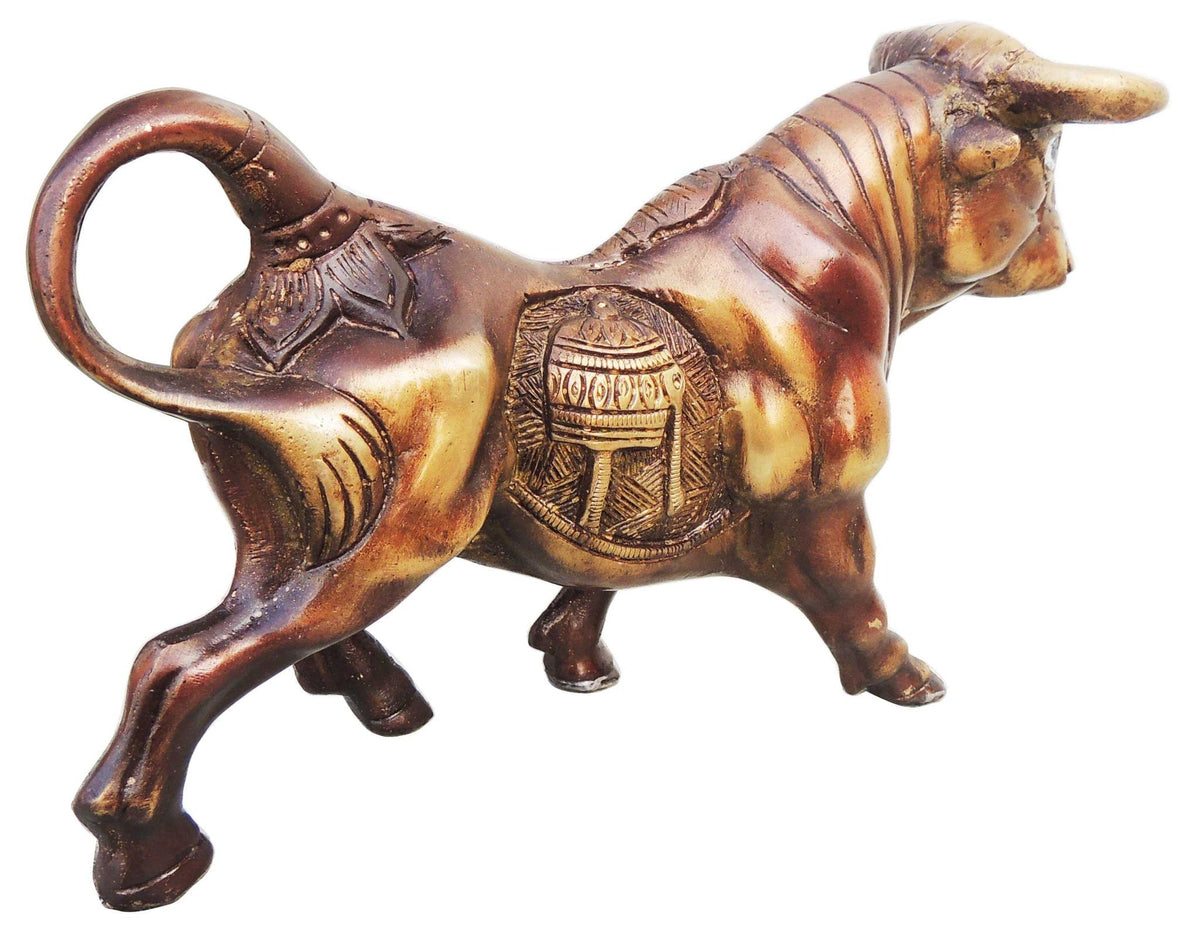 Brass Table Decor Showpiece Bull Statue With Antique Finish - 9*2.5*5 Inch (BS918 A)