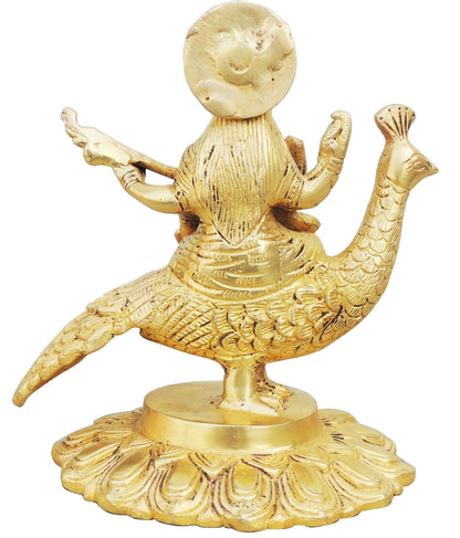 Brass Saraswati on Peacock-6.7*4.5*6.6  (BS931 B)