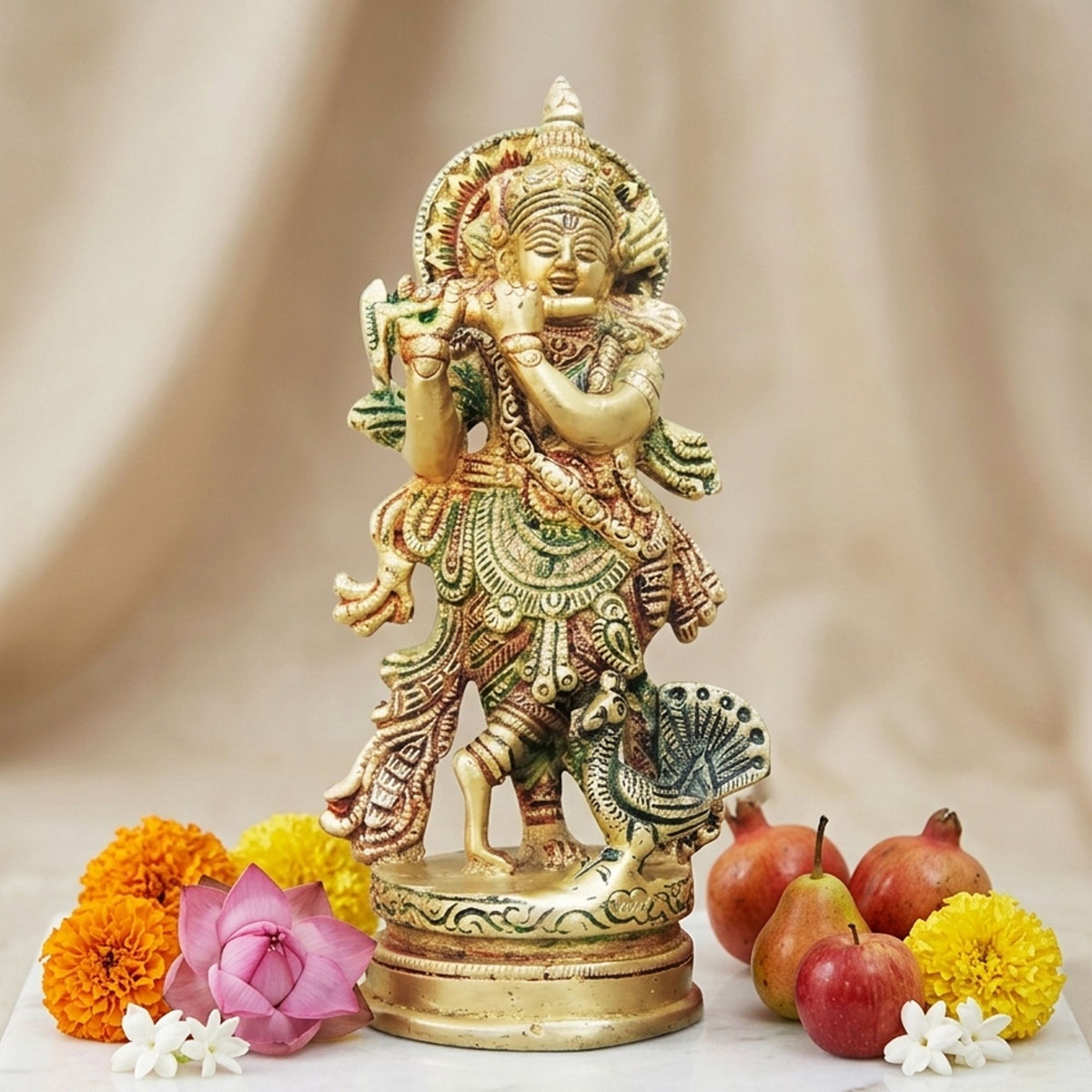 Brass Krishna Colour Statue-3.3*2.5*6.8 (BS938 A)