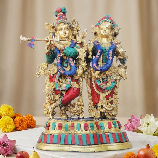 Brass Showpiece Radha krishna with base God Idol Statue  - 12.7*5.4*17 inch (BS939 B)