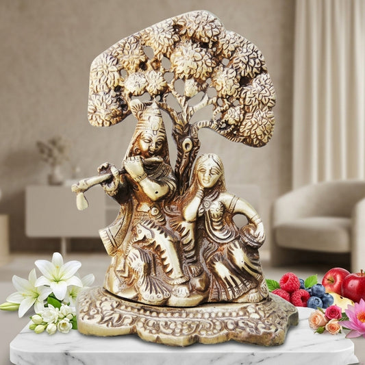 Brass Showpiece Radha Krishna With Tree Statue - 4.7*3*6.5 Inch (BS962 A)
