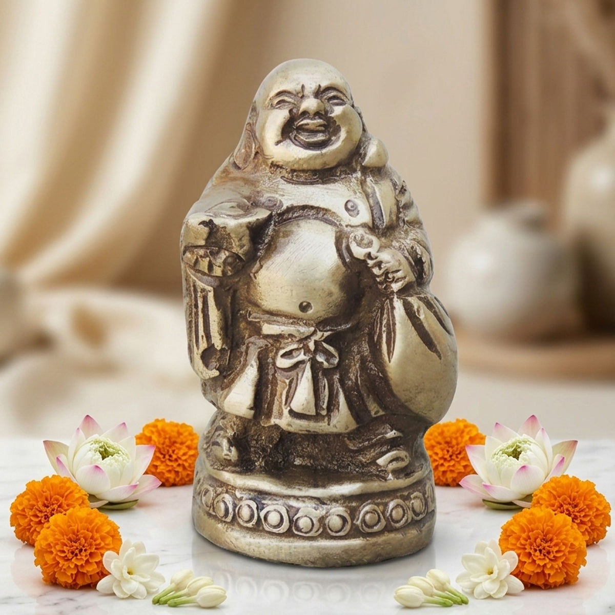 Brass Showpiece Laughing Buddha Statue  - 1.4*1.3*2.5 inch (BS963 A)