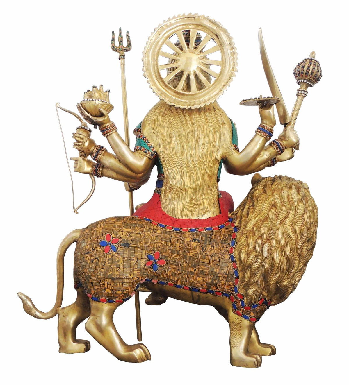 Brass Showpiece Durga Ji God Idol Statue - 31x13.5x35.3 Inch (BS978 E)