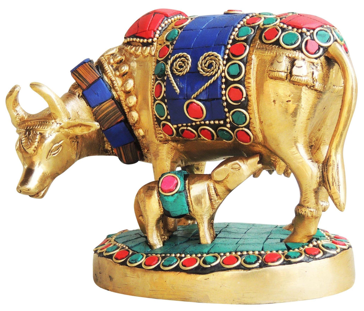 Brass Showpiece Cow Stone Statue - 5.5*2.5*4 inch (BS982 A)