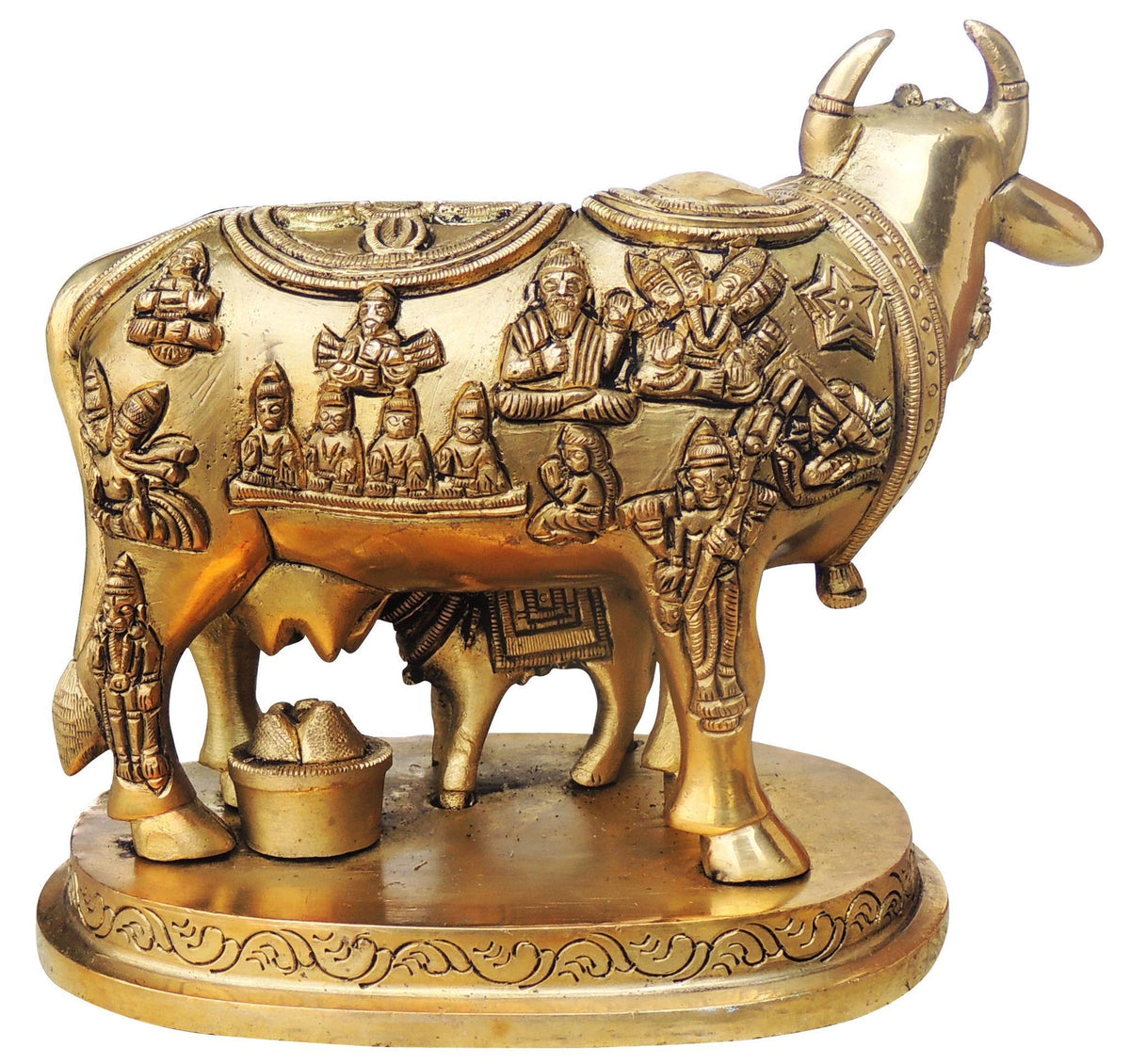 Brass Showpiece Cow With Calf Statue - 6*3.7*5.2 inch (BS984 B)