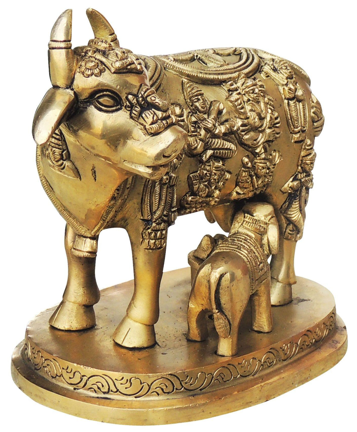 Brass Showpiece Cow With Calf Statue - 6*3.7*5.2 inch (BS984 B)