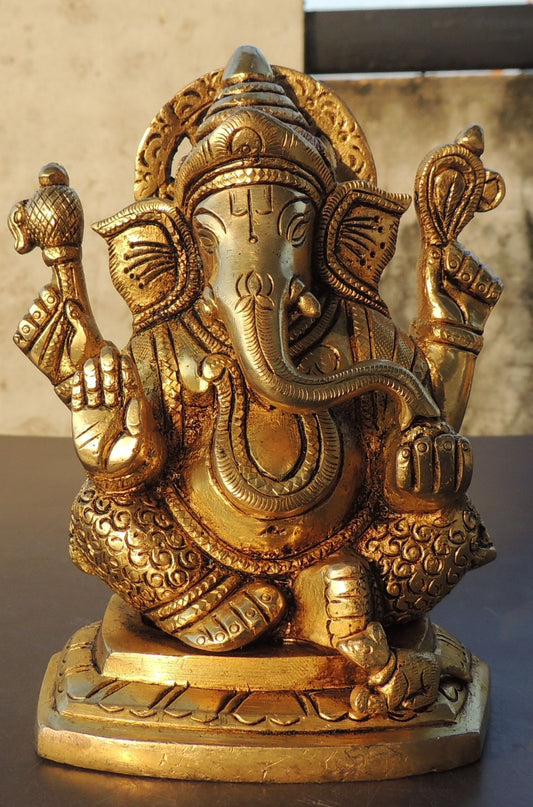 Brass Showpiece Ganesh Ji God Idol Statue - 4.5*2.7*5.5 Inch (BS1780 G)