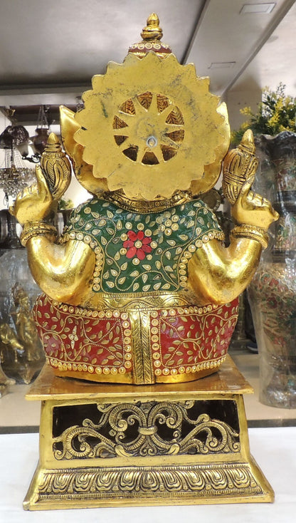 Aluminium Showpiece Ganesh On Chowki - 9.5*9.5*18 Inch (AS491 G)