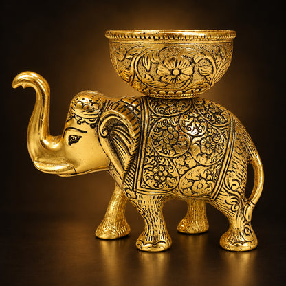 Aluminium Showpiece Elephant Bowl - 6.5*3.2*6 Inch (AS492 C)
