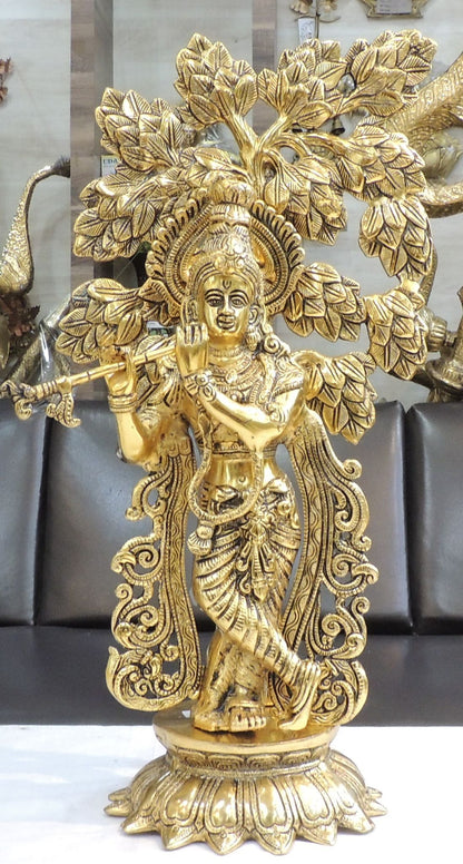 Aluminium Showpiece Tree Krishna - 11*8*23.5 Inch (AS512 G)