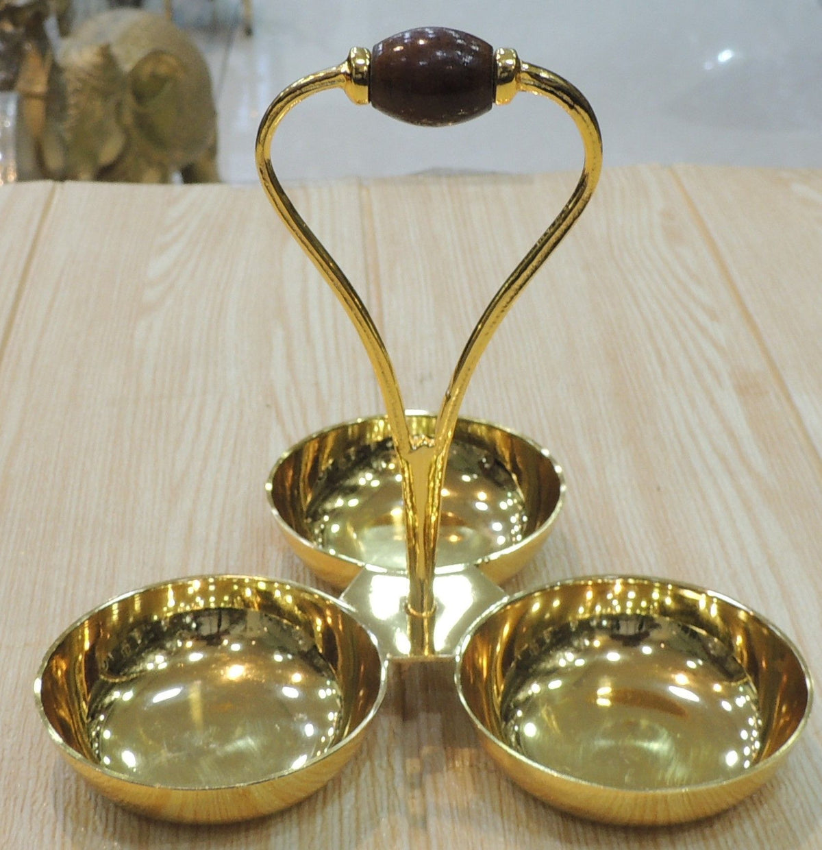 Brass Showpiece 3 Bowl Holder Diwali Gifting Item - 6.5*6.5*6 Inch (B311 A)