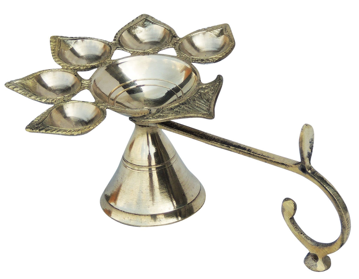 Brass Table Decor Oil Lamp Deepak 5 Wicks - 5*8*4 Inch (F317 D)