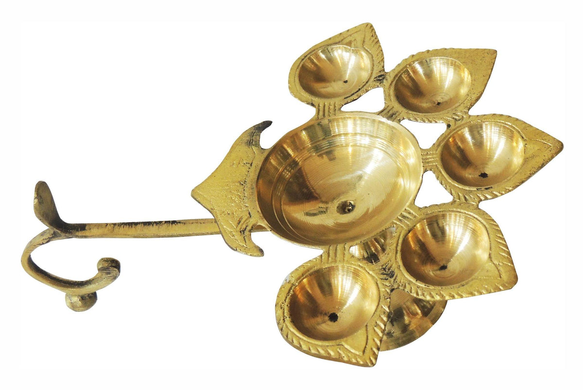 Brass Table Decor Oil Lamp Deepak 5 Wicks  - 8.3*6*3.5 inch (F317 E)