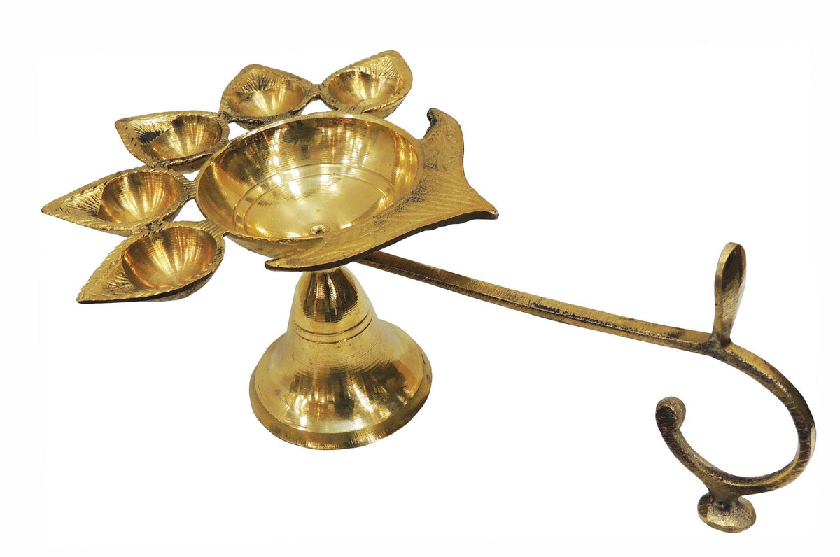 Brass Table Decor Oil Lamp Deepak 5 Wicks 2 Pcs.) - 10*6.5*4.5 inch (F317 G)