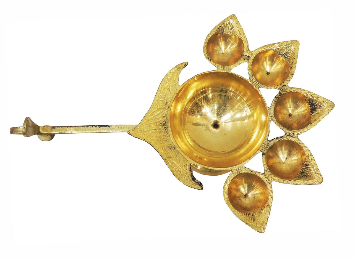 Brass Table Decor Oil Lamp Deepak 5 Wicks 2 Pcs.) - 10*6.5*4.5 inch (F317 G)