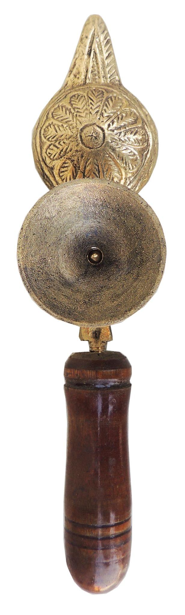 Brass Table Decor Oil Lamp Deepak With Wooden Handle  - 6.3*1.4*1 inch (F363 A)
