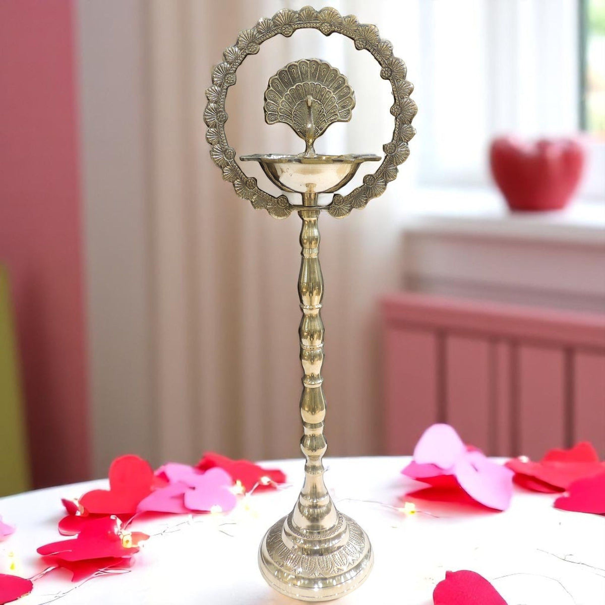 Brass Table Decor Peacock Deepak - 10.5*7*30 Inch (F656 M)