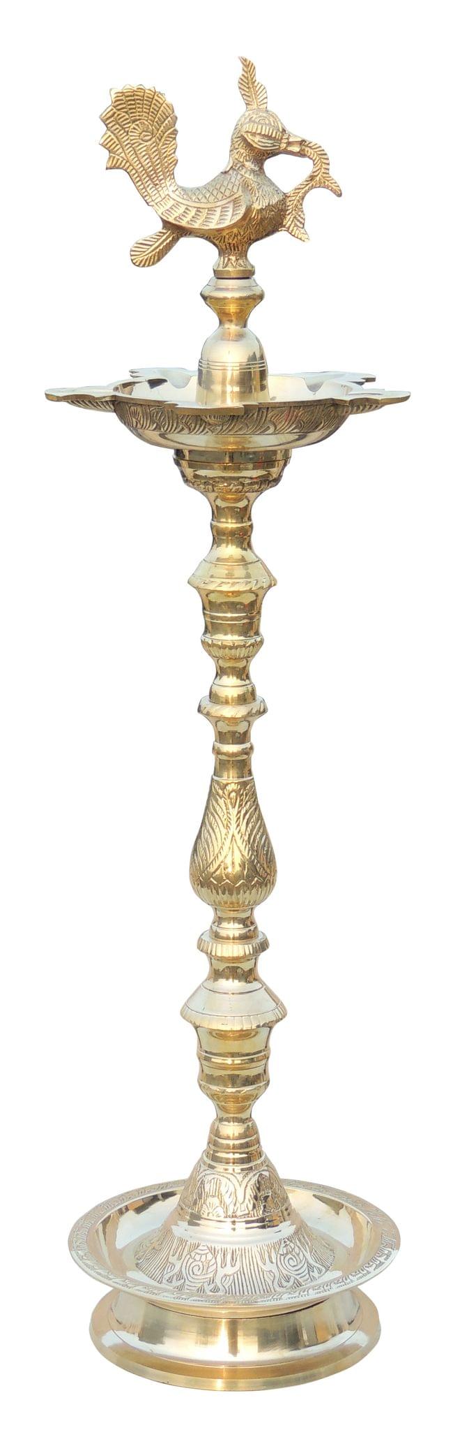 Brass Table Decor Mahabharat Oil Lamp, Deepak - 8.5*8.5*32.5 Inch (F686 G)