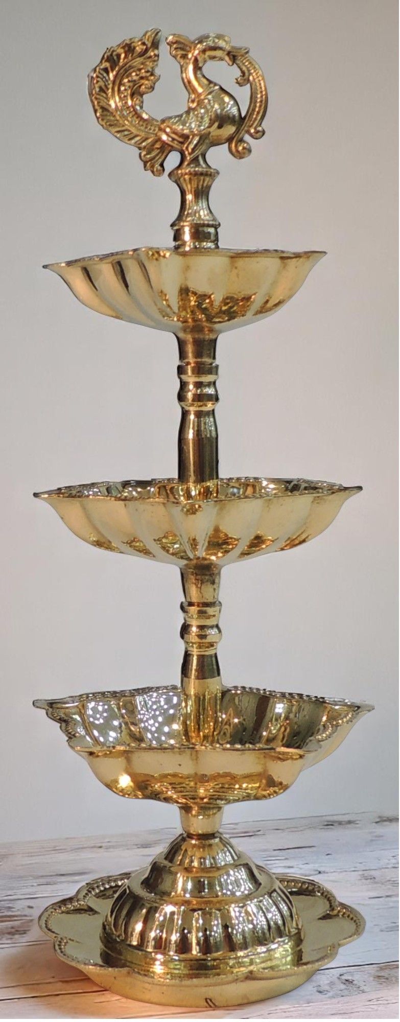 Brass Table Decor 3 Step Murga Deepak - 3*3*9 Inch (F782 C)